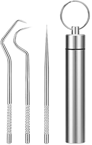 GXFCAI 304 Acciaio Stuzzicadenti Kit di Pulizia Portachiavi Gancio Dente Portatile Denti Esterni J5X4 Kit Strumento di Pulizia Portachiavi Pulizia Pulizia