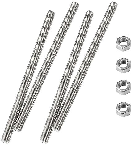 HiPicco M6 x 200mm Fully Threaded Rod & Studs, 304 Stainless Steel Right Hand Threads Rods, M6-1 Thread Pitch for Anchor Bolts, Clamps, Hangers and U-Bolts 4 Pack【with Nuts】