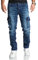 REPUBLIX Herren Cargo Jeans Regular Slim Denim Hose Destroyed R7977 Dunkelblau W36/L34