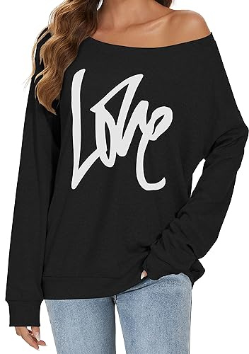 florynova Womens Off The Shoulder Sweatshirts Long Sleeve Tops Pullover Sweater Casual Loose Blouse Fall Fashion (A Black, L)