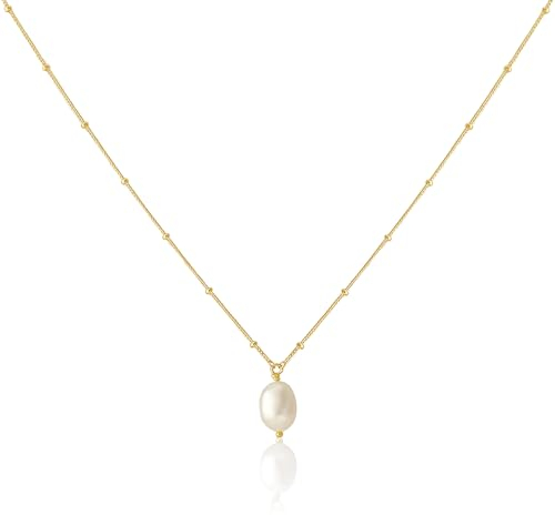 Mary & Jules Perlenkette Damen Gold, Kette Damen Gold aus 925 Sterling Silber vergoldet mit echter Süßwasserperle, Geschenk für Frauen & Mädchen, aus recyceltem Silber