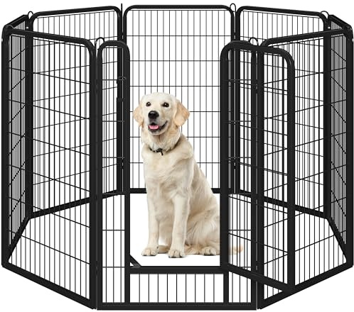 Yaheetech Parc pour Chien 8 Panneaux Enclos Chiens Chiot Lapin Rongeur Exterieur Cage pour Chien Interieur avec Porte 71x120 cm
