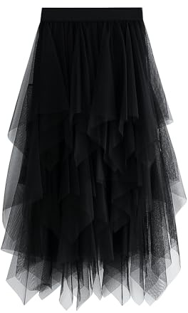 JEROZIYANT Women's Tulle Layered Underskirt Ballet Tutu Prom Party Pleated Dress A-line Midi High Waisted Skirt (Polyester, Black)