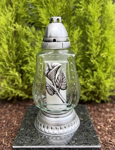 Lanterne funéraire avec motif de fleurs - Lanterne funéraire - 27,5 cm de hauteur - Avec 1 bougie