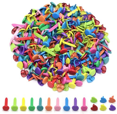Lote de 200 cierres parisinos multicolor pastel que contienen 100 cierres redondos y 100 bradas en forma de corazón, papel para scrapbooking, fabricación de tarjetas, artesanías, niños