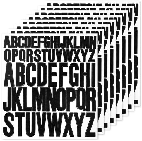 8 Blatt Selbstklebende Buchstaben, Groß Buchstaben Aufkleber 2,5cm 5cm Alphabet-Aufkleber, Vinyl-Buchstabenaufkleber auf Pinnwand, Pinnwand, Fenster, Türschild, Adresse (schwarz)