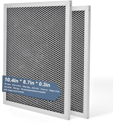 97007696 Range Hood Grease filter 8.75 x 10.5 x 0.4 Inch (2-Pack) Filter For Stove Vent Fan With Aluminum Mesh Charcoal Combo Compatible with Bro.an Range Hood Filter Replaces 97005687 6105c