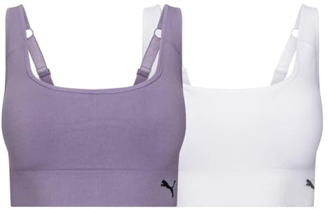 PUMA Women Sports Bra Pack & Seamless Sports Bras for Women, 2-Pack, Ideal for Running & Everyday Wear - White Small