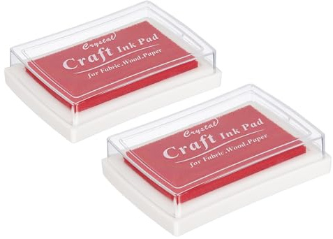 PATIKIL Hantverk bläckdynor för stämplar, 2 st tvättbara fingertryck bläckstämpel dyna färg gör-det-själv fyrkant för gummistämplar papper scrapbooking tyg trä, röd
