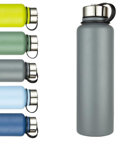 1,5 L Metall Edelstahl Trinkflasche Vakuum Flasche, Auslaufsicher Wasserflasche, BPA-Frei - Thermosflasche, Isolierflasche mit Schraubverschluss für Sport, Fitnessstudio, Outdoor (Grau)