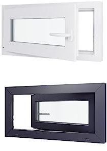 Fenêtre PVC - LxH 800x400 mm -Triple Vitrage - Bicolore blanc int/anthracite ext-poignée à droite
