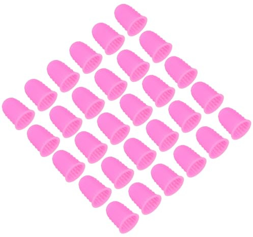 PATIKIL Gummifingerspetsar, 30-pack silikon tumfingertoppsskydd fingerbarnsängar skydd skyddsdynor fingerborg grepp för kontorsräkning sömnad, rosa liten storlek