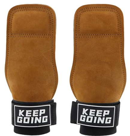 Lunaanda Zughilfen Krafttraining, Leder Zughilfen mit Rindsleder Pad für Bodybuilding, Fitness, Crossfit, Krafttraining, Powerlifting und Klimmzüge, Lifting Straps für Männer und Frauen (Braun）