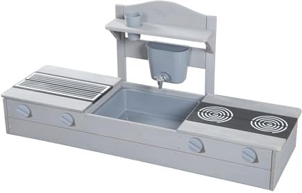 roba 2in1 Balkonsandkasten & Matschküche für Kinder - FSC®-zertifiziert - Inkl. Zubehör - Kompakte Spielküche für Balkon & Garten - Grau