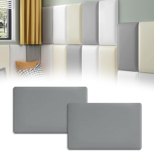 Tokenhigh Anti-Collision Wall Padding, 40x30cm Self-Adhesive Upholstered Padded Wall Panels, Peel & Stick Headboard Panels, Impact-Resistant Wall Cushion for Nursery, Playroom & Bedroom (Grey)