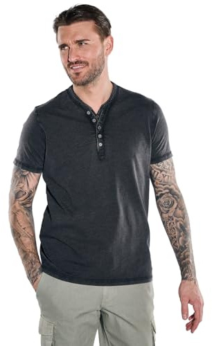 emilio adani Herren Herren Henley-Shirt Uni, Anthrazit, 38961, Anthrazit in Größe M