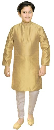 Desi Sarees Boys Jacquard Self Print Kurta With Trouser Wedding Outfit 1007 (UK, Age, 8 Years, Regular, Gold)