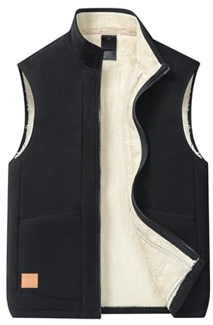 Gilet en peau de mouton retournée à col pour homme, Gilet polaire à col uni pour homme, Vestes chauffantes douces et légères décontractées coupe régulière Vestes sans manches Haut de gilet tendance