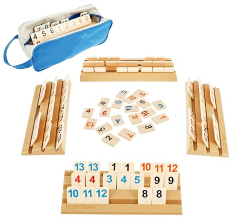 KINDLUME Juego De Mesa De Estrategia, Rummy Juego De Desk, Mahjong Juego De Mesa, 114 Fichas Abs & 4 Soportes, Juego De Viaje para 2-4 Jugadores, Familia y Amigos (Amarillo)