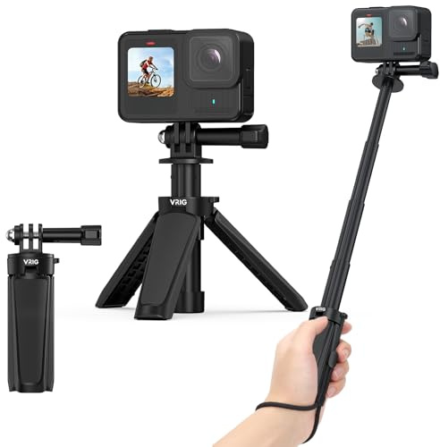 VRIG TP29 Extenable Mini Camera Tripod,Portable Small Handle Grip Desktop Webcam Selfie Stick Tripod for DJI Osmo Action 5Pro/4/3/AKASO Brave EK7000,Pole Tripod for Action Camera Hero 13 12 11 10 Max