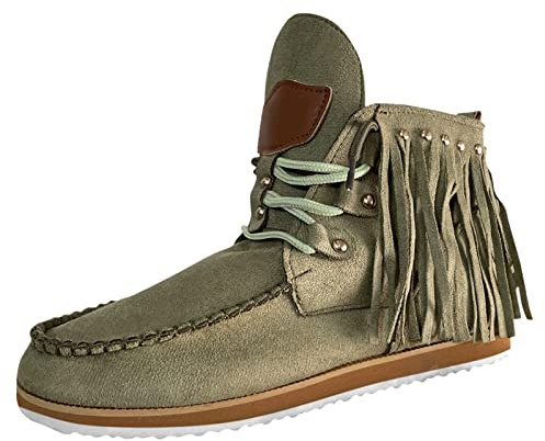 Generisch 2026 Botines Mujer Botines Borla Punta Redonda Zapatos Retro Casual Faux Botas para Mujer Botas de Mujer, verde, 39 EU