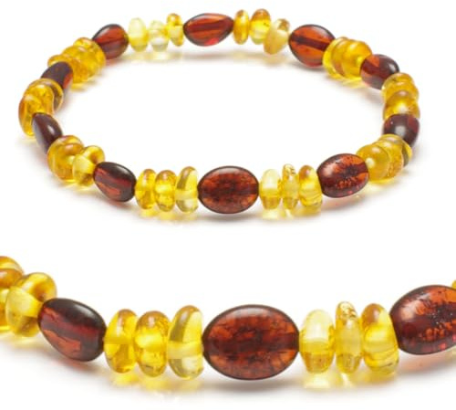 Bracciale in ambra su elastico – Bracciale in ambra per donna e uomo e tutta la famiglia – Gioielli autentici in ambra baltica – regalo di vino, 16 cm, Pietra, Ambra