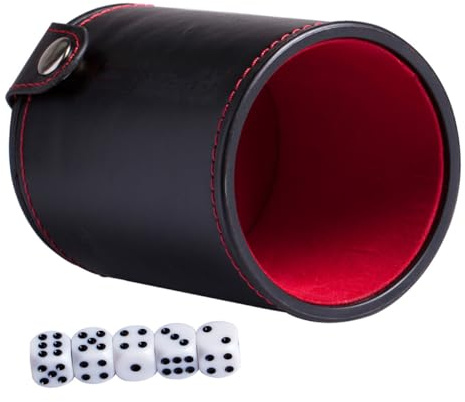 BESPORTBLE Cubilete De Dados De Cuero Profesional para Adultos Tamaño Mediano Doble Tapa Compartimento Set De Dados y Vaso para Juegos De Mesa y Entretenimiento En Clubes 1 Cubilete