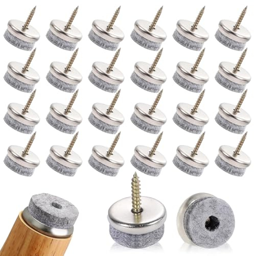 CARISED 32Pcs Topes Patas Sillas 24mm Tornillos Deslizantes de Fieltro 5,5 mm Espesor del Fieltro Amortiguador Redondo para Proteger Suelos de Madera Deslizante Amortiguación Ruido
