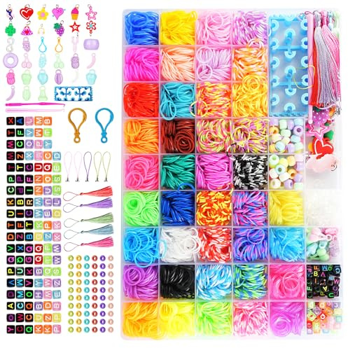3800+ Elastique Bracelet Kit, Bracelet Elastique Enfant Kit 54 cellules, comprenant métier à tisser, crochet, élastiques, breloques, perles etc, Élastique Loom Bands Kit jouets et cadeaux pour enfants