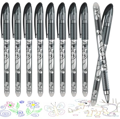 Ainiv 8 raderbara pennor, värme med termokänsligt bläck, påfyllningsbar rollerpenna med integrerat suddgummi, för skrivning, kontorsmaterial, kontor och skola, svart, 0,5 mm streck