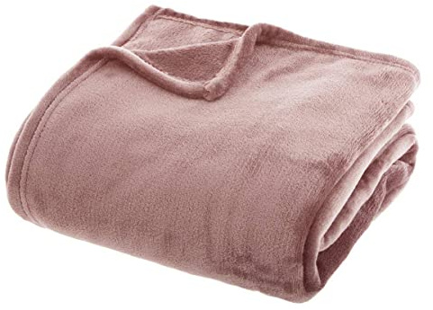 Atmosphera - Plaid uni en Flanelle - Rose 180x230 cm