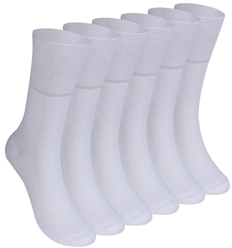 Facool Wide Top Diabetic Socks Non Binding Socks for Men Women Seamless Cushioned Casual Dress Socks Elastic Free Crew Socks Cotton Diabetic Sleeping Socks, 6 Pairs White Large