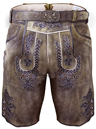 Edelnice Trachtenmode Bayerische Traditionelle Krachlederne Kurze Lederhose Valentin inkl. Gürtel Gr. 44-68 (52)