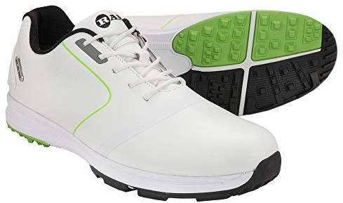 Ram Golf Player Mens Waterproof Golf Shoes -White/Green- UK10.5