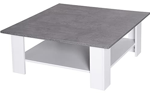 HOMCOM Square Coffee Table, Wooden Coffee Table with Storage, Cocktail Center Tea Table for Home Office, 80W x 80D x 31.5Hcm, Grey and White