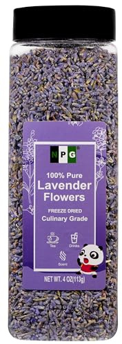 NPG Freeze Dried Lavender Flowers 4 Oz, Culinary Grade Lavender Buds for Tea, Baking, DIY Soap, Candle Making, Potpourri, Natural Fragrance Sachets, All-Natural, Non-GMO, Gluten-Free