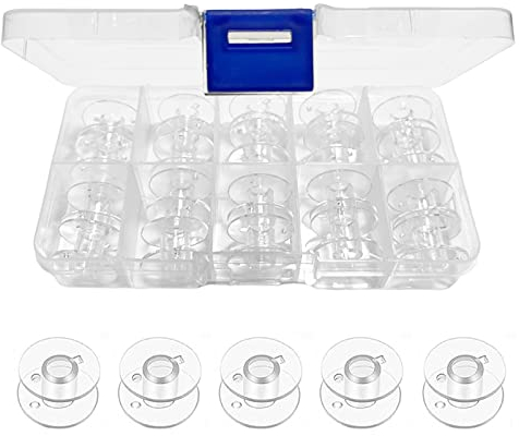 zoerbufan 20 Stück Spulen Nähmaschine Kunststoff mit Spulenbox, Unterfadenspulen für Gängige/Spule Nähmaschine, für Babylock Janome Kenmore Nadel (Transparent)