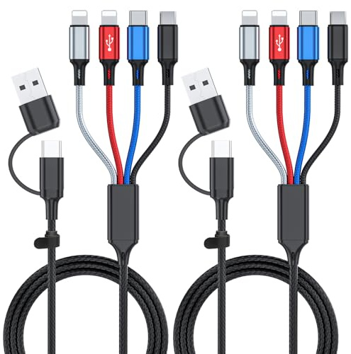 6 in 1 Multi Charging Cable 2Pack - 6FT USB Cable 3A Charger Cable Braided Universal USB A/C Charging Cord With 2*IP/Type C/Micro USB Port for Cell Phone/Tablets