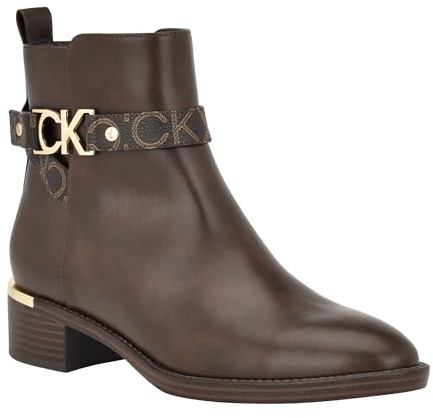 Calvin Klein Women's Dhara Ankle Boot, Dark Brown Logo 200, 9.5