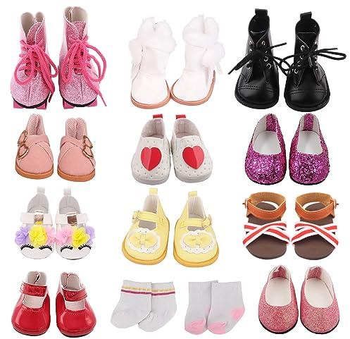 Augfrog 11Pcs Doll Shoes & Socks Set,Compatible with 17-18 Inch Girl/American 18 Inch/Bear/Baby Doll,DIY Craft Footwear for Kids Early Education & Pretend Play