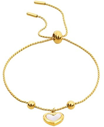 Yowivon Dainty Gold Bracelet Adjustable Slider Bolo Bracelets Trendy 14K Gold Plated Heart Charm Bracelet Tarnish Free Gold jewelry for Women Bride Bridesmaids