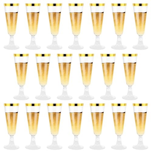 Atliberswo Copas vino plastico, juego de copas de champán de plástico con 20 vasos de 150 ml, ideal para bodas, cumpleaños y fiestas.
