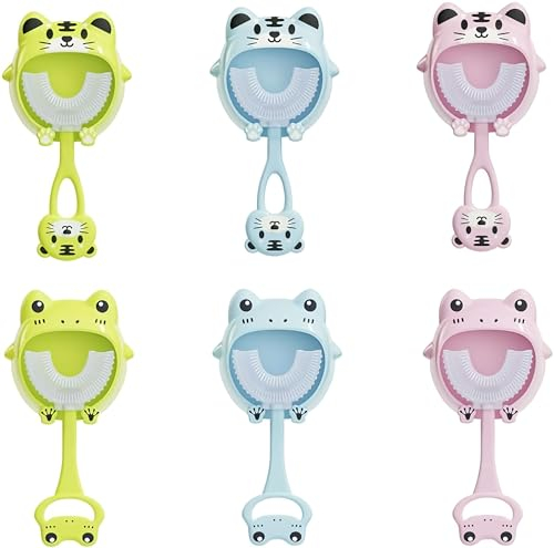 6 Kinder U-förmige Zahnbürsten 2-12 Jahre alt Kinder Weiches Fell Weicher Kleber Mundreinigungsbürste Zähne Kleiner Tiger Kleiner Frosch