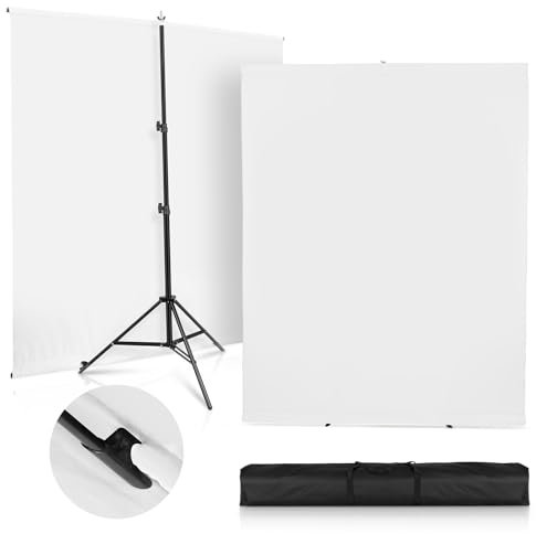 SEDGEWIN Toile de Fond Blanche avec Support 1,5x2M, Kit de Toile de Fond Photographique avec Support Chromakey pour Studio Photo Streaming Gaming Youtube Video