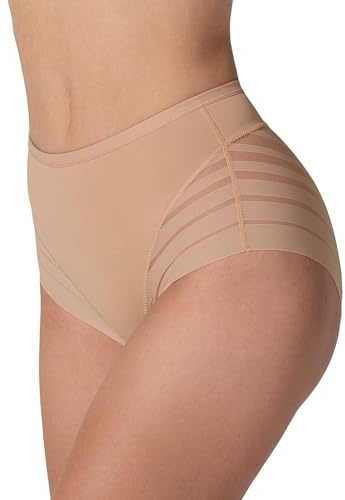 Leonisa High Waisted Invisible Tummy Control Shapewear for Women - Stripe Lace Ladies Underwear Panties