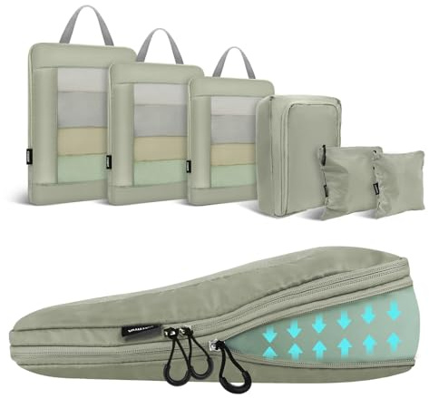 Carttiya Organizador Maleta Viaje Compresión, Impermeable Expandibles Ultraligero Packing Cubes, Organizador Mochila Viaje, Compression Bolsas Organizadoras Maleta Equipaje (6 Piezas, Gris Claro)
