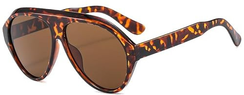 Long Keeper Trendige üBergroßE Sonnenbrille FüR Damen Und Herren Ovale Pilot Brille Retro Ovale Sonnenbrille UV400 (Leopardenbraun)