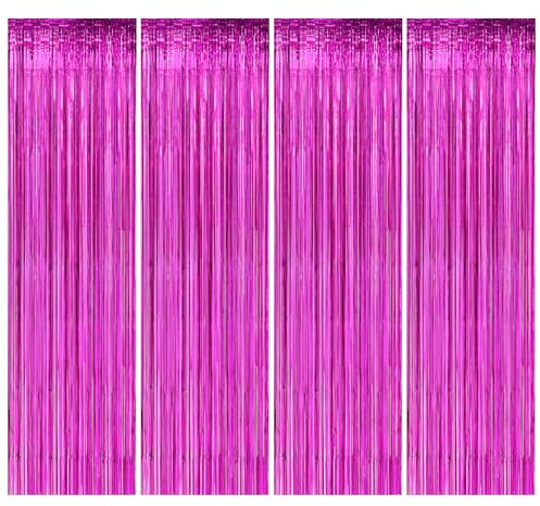 4 Piezas Cortina Cumpleaños,1m x 2m Rosa Roja Cortina Decoracion Fiesta,Cortinas Fiesta Decoracion,Cortinas de Oropel Metálico Foil Fringe Cortinas,Cortina Flecos Fiesta para Bodas,Cumpleaños,Navidad