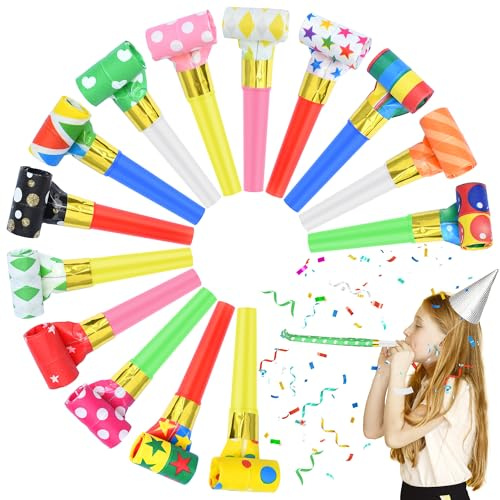 Twavang 24 Pcs Party Blower Colorful Blowouts Noisemakers Birthday Blowouts Whistles for Party Favors(Colorful Paper Roll)