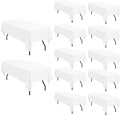 Lot de 12 Nappes Rectangulaires en Polyester de 153 x 260cm pouces pour tables rectangulaires de 6 pieds/1,8m,couverture de table en tissu lavable pour mariage/buffet/table à manger/événements - Blanc
